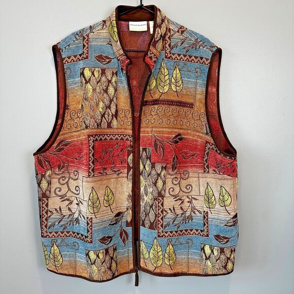 Alfred Dunner Multicolor Tapestry Zip Up Vest Women’s Size 22W Fall Botanical - Picture 1 of 5